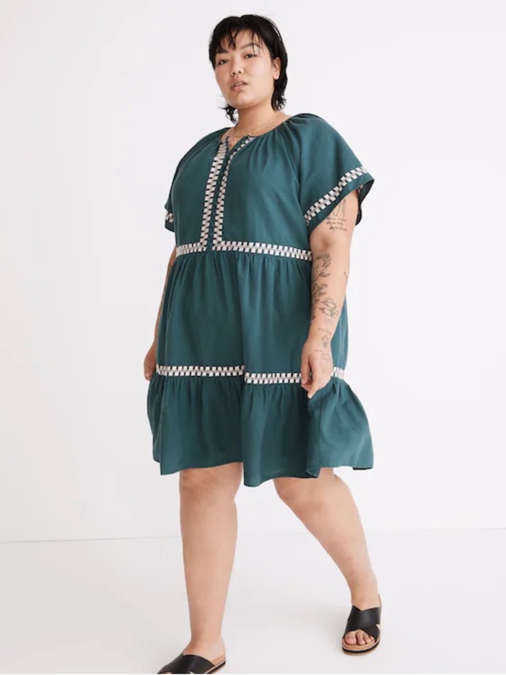 Madewell Embroidered Linen-Blend Flutter-Sleeve Mini Dress